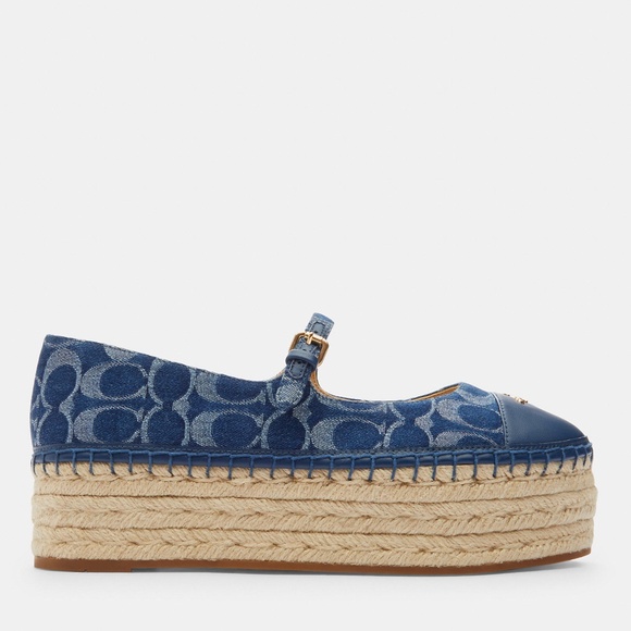 New Coach Blue Carmela Espadrille In Signature Denim - Picture 4 of 4